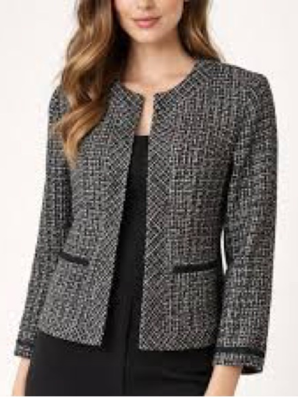 Ted Baker Black & White Tweed Open-Front Blazer 1213